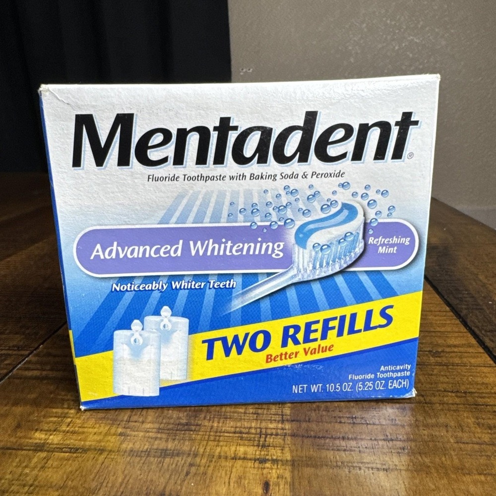 NOS Mentadent 2 Refills Advanced Whitening 5.25 oz New In Open Box